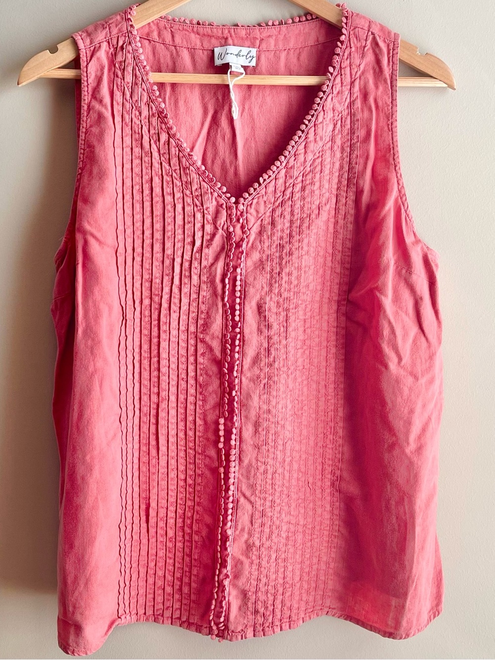 Wonderly Dark Rose Pink Pintuck V-Neck Sleeveless Linen Blend Camisole